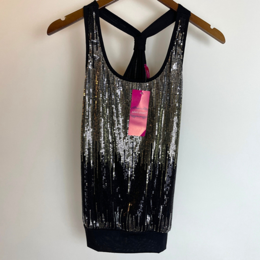 Julie's Closet Sequin‎ Shimmery Tank Top mermaidcorp M, Black/Gold